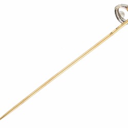 18 kt. Geelgouden art deco reversspeld bezet met diamant en parel.