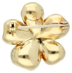 14K Geelgouden broche van een bloem bezet met ca. 0.04 ct. diamant.