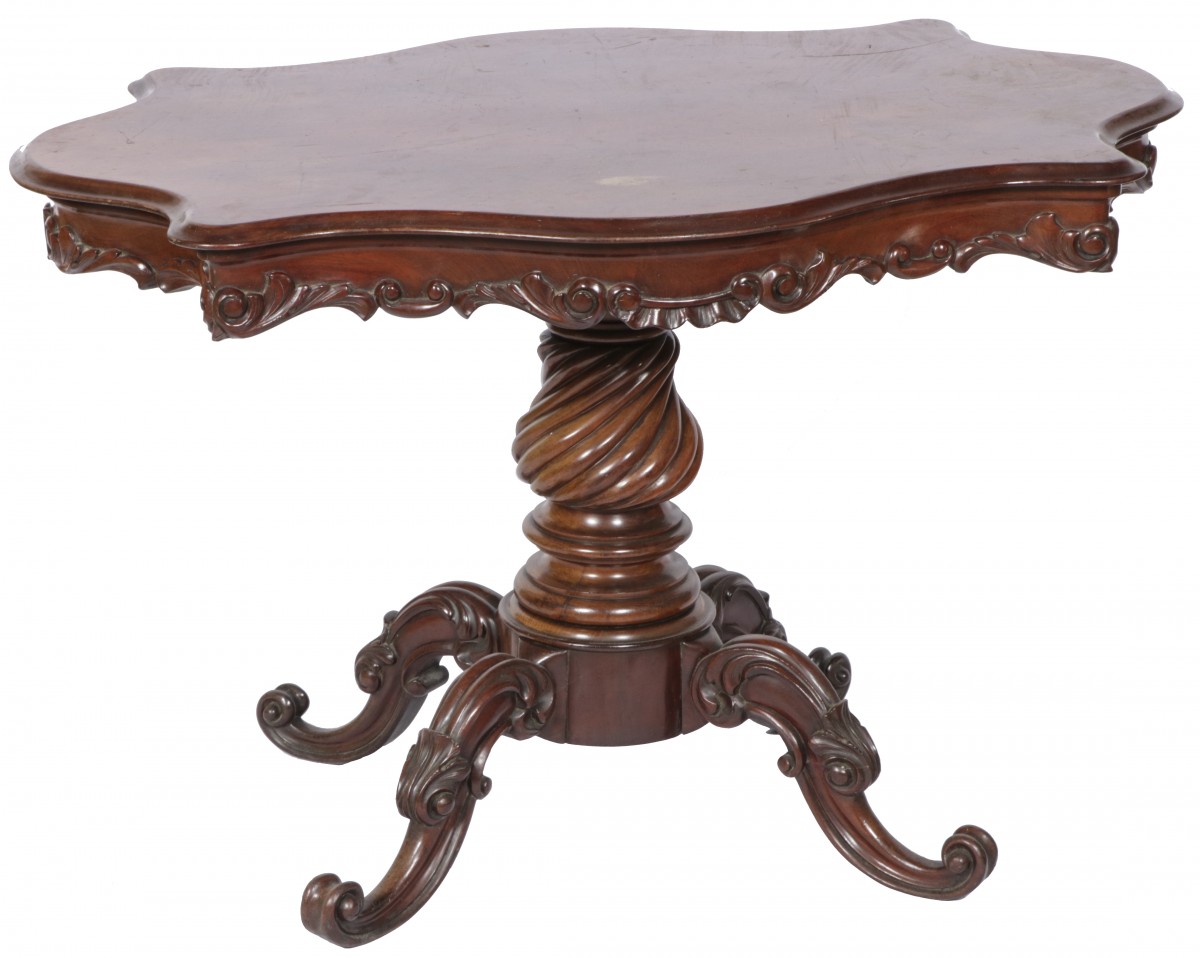 Een mahoniehouten spinnenkoptafel, Holland, mid. 19e eeuw.