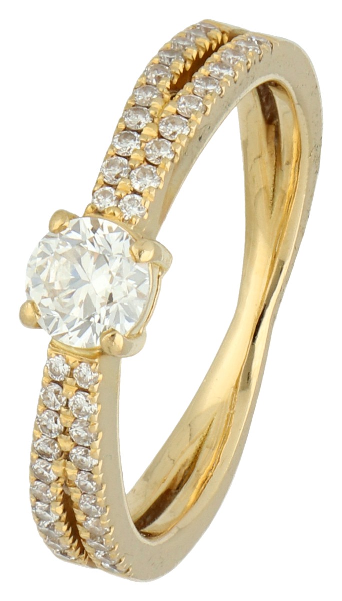 18K Geelgouden shoulder ring met IGI-gecertificeerde diamant