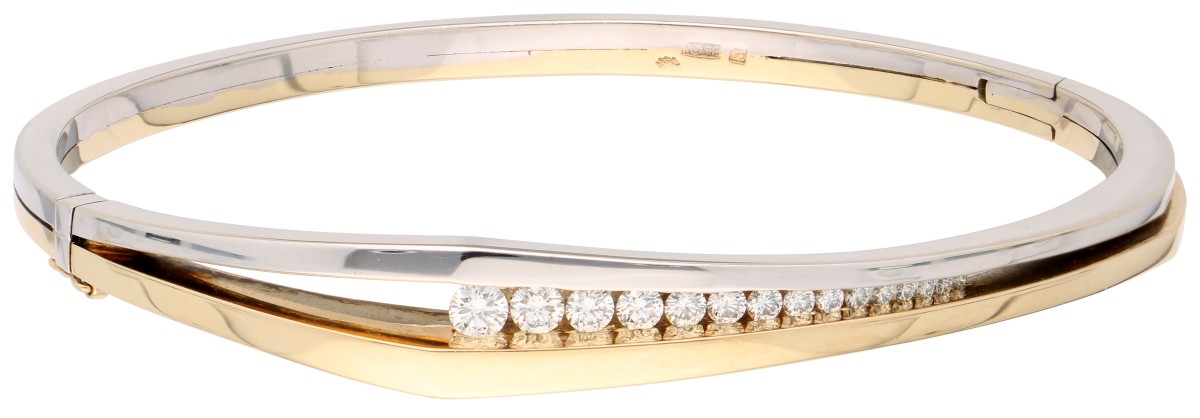 14K Bicolor gouden bangle bezet met ca. 1.20 ct. diamant.