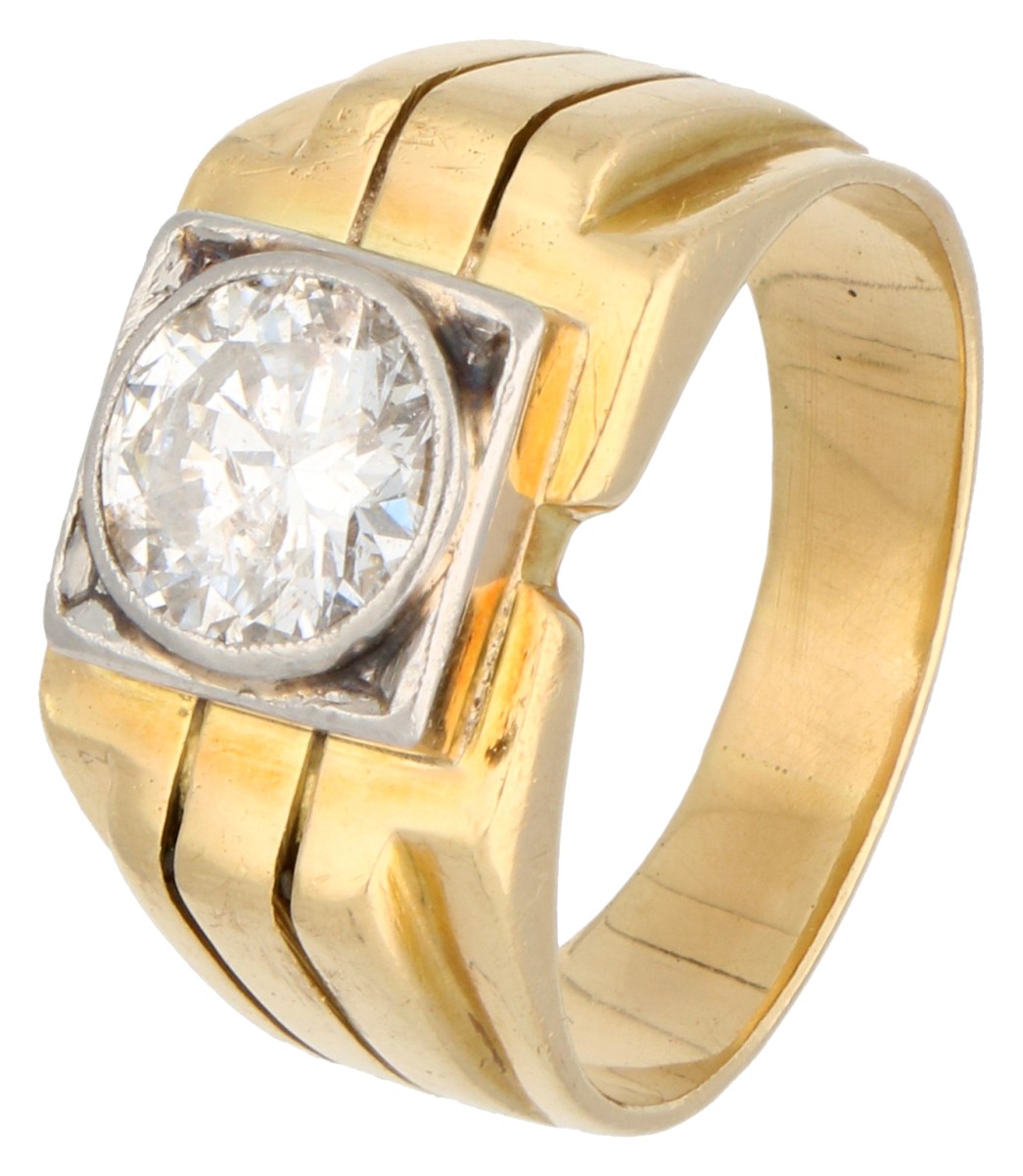 14K Geelgouden solitair ring bezet met ca. 1.20 ct. diamant.