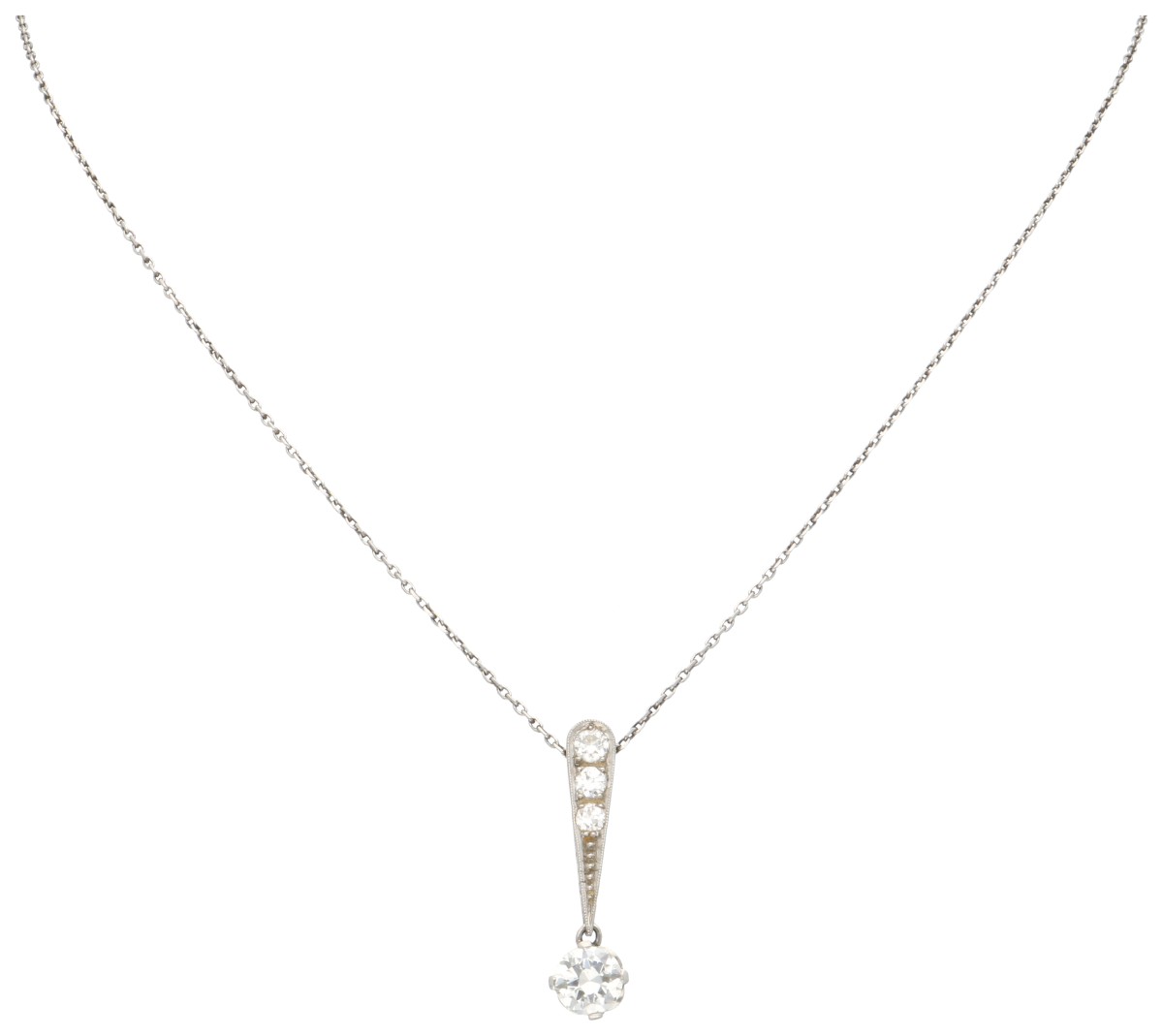 BWG platina solitaire hanger aan collier bezet met ca. 0.98 ct. diamant.