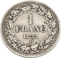 Belgium. Leopold I. 1 Franc. 1833. VF.