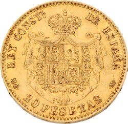 Spain. Alfonso XII. 20 Pesetas. 1890. XF +.