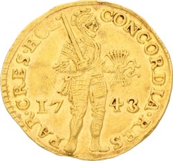 Gouden dukaat. Holland. 1743. Prachtig.