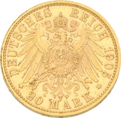 German States. Saxe-Meiningen. Georg. 20 Mark. 1905 D. XF.