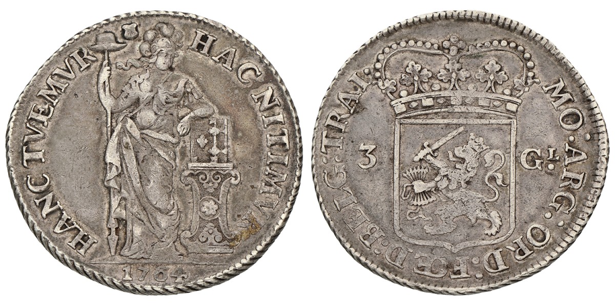 3 Gulden. Utrecht. 1764. Zeer Fraai.