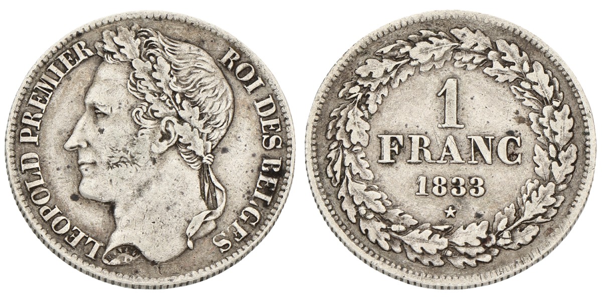 Belgium. Leopold I. 1 Franc. 1833. VF.