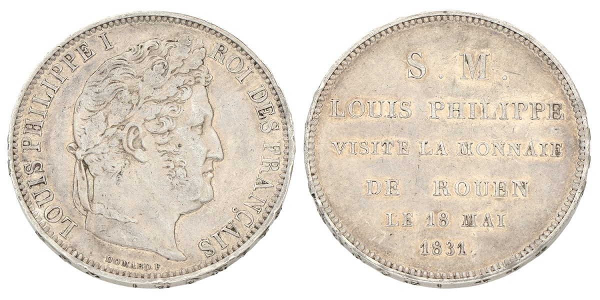 France. Philippe I. 5 Francs - Visit of Philippe I to Rouen mint. 1831. VF.