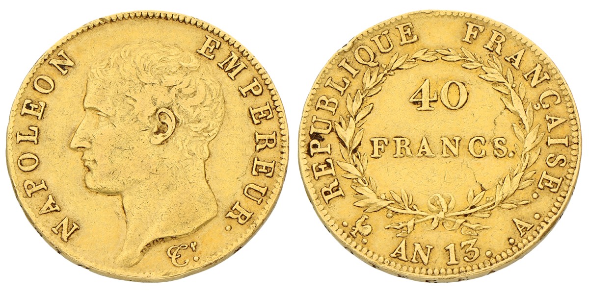 France. Napoleon I. 40 Francs. AN 13 A. VF +.