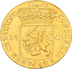 Gouden rijder van 14 gulden. Utrecht. 1763. Zeer Fraai +.