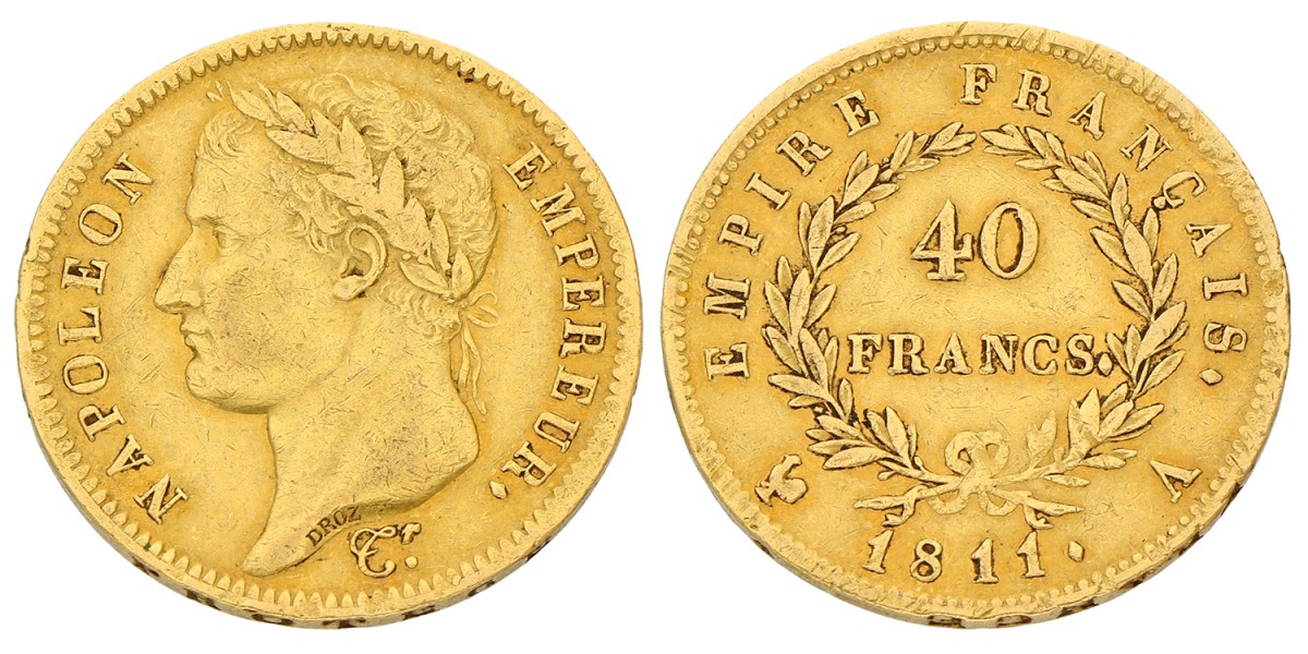 France. Napoleon I. 40 Francs. 1811 A. VF.