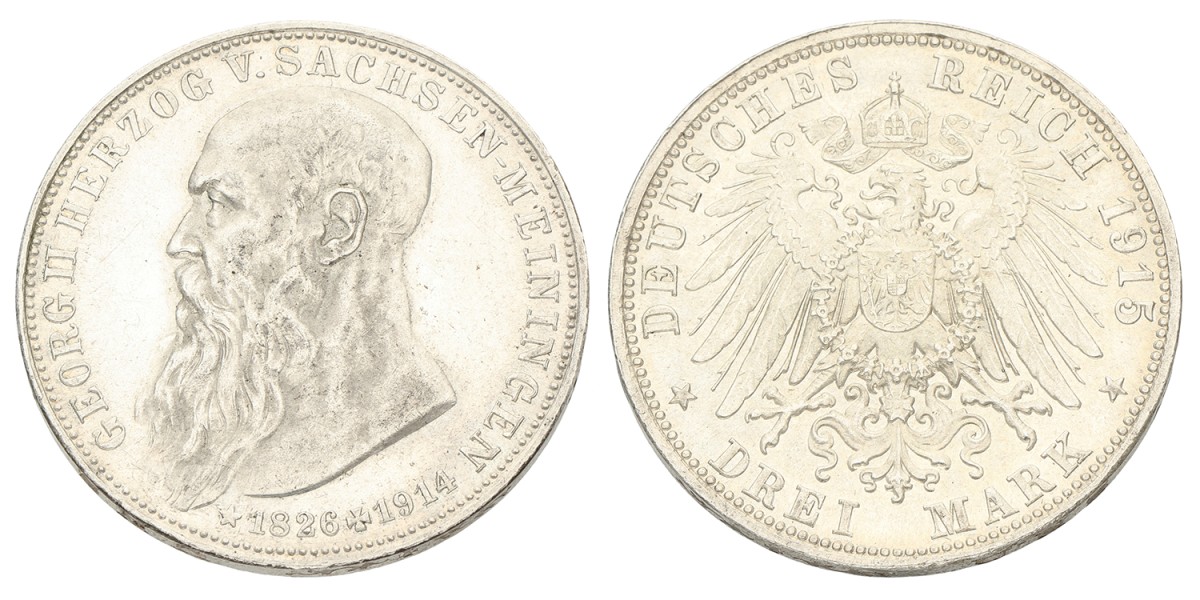 German states. Saxe-Meiningen. Bernhard III. 3 Mark - On the death of Georg II. 1915. XF +.