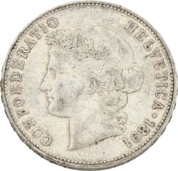 Switzerland. 5 Francs. 1891. VF.