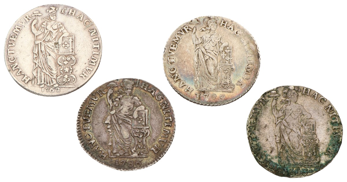 Lot (4) Gulden - Generaliteits. Holland & Gelderland. 1735, 1762, 1786 & 1795. Gemiddeld Zeer Fraai.