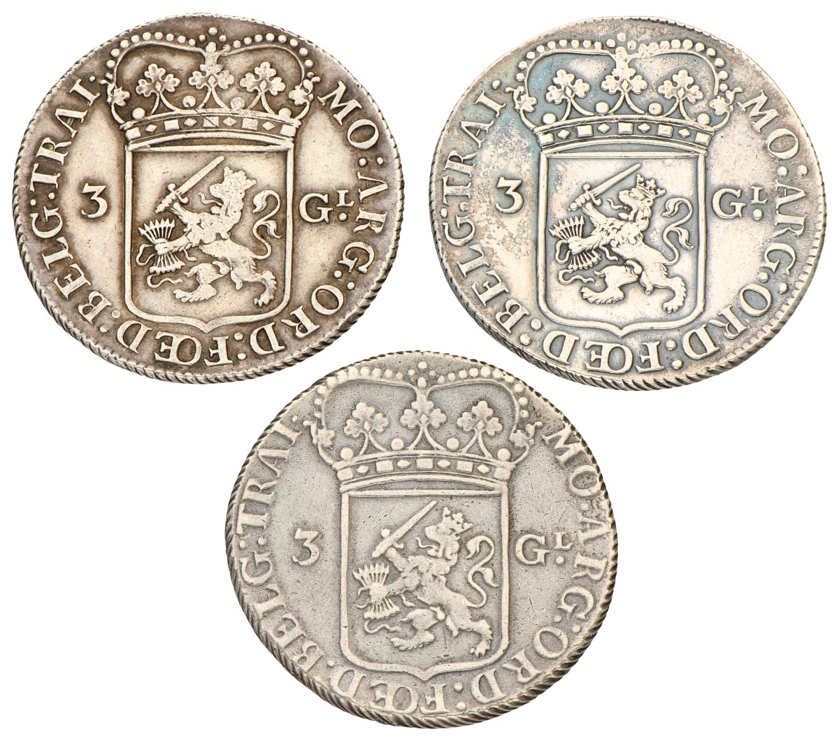 Lot (3) 3 gulden - generaliteits. Utrecht. 1793 - 1795. Gemiddeld Zeer Fraai.