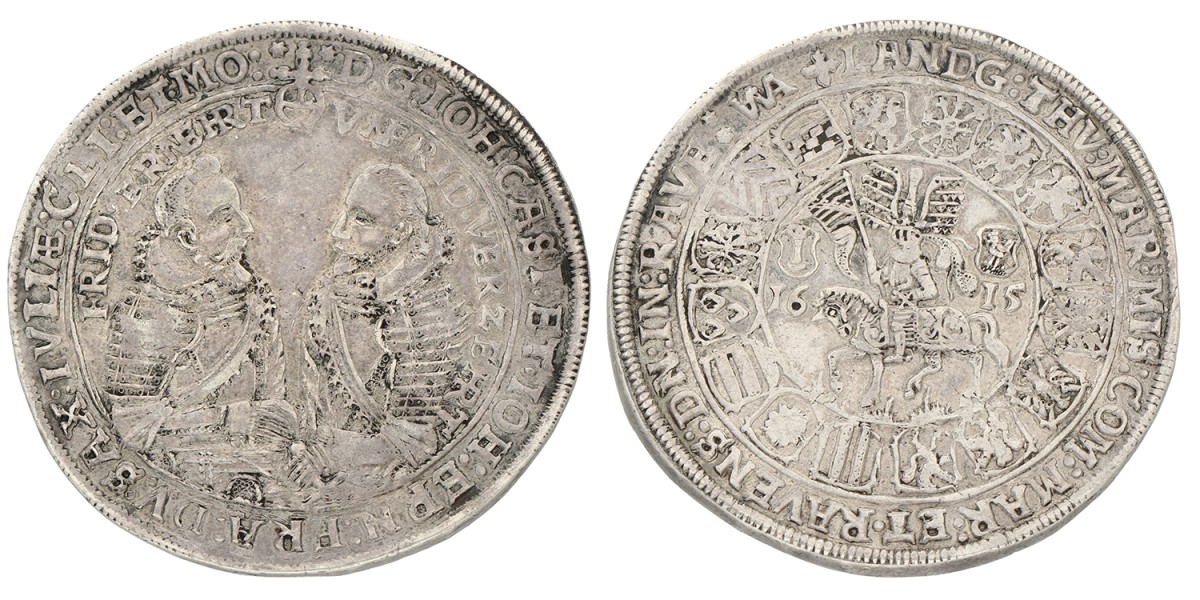 German States. Saxe-Coburg-Eisenach. John Casimir (1572-1633) John Ernest (1572-1638). Thaler. 1615. VF.