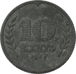 10 Cent - Driekruinenboom. 1941 zink. Zeer Fraai +.