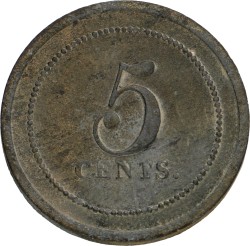 5 Cents - Tijdelijke strafgevangenis Woerden of oningevuld. Zj (1834 - 1847). Zeer Fraai.