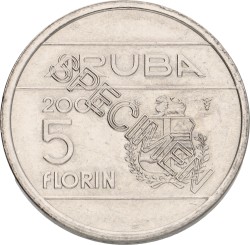 5 Florin 2002 - Specimen. Aruba. Beatrix. 2002. UNC.