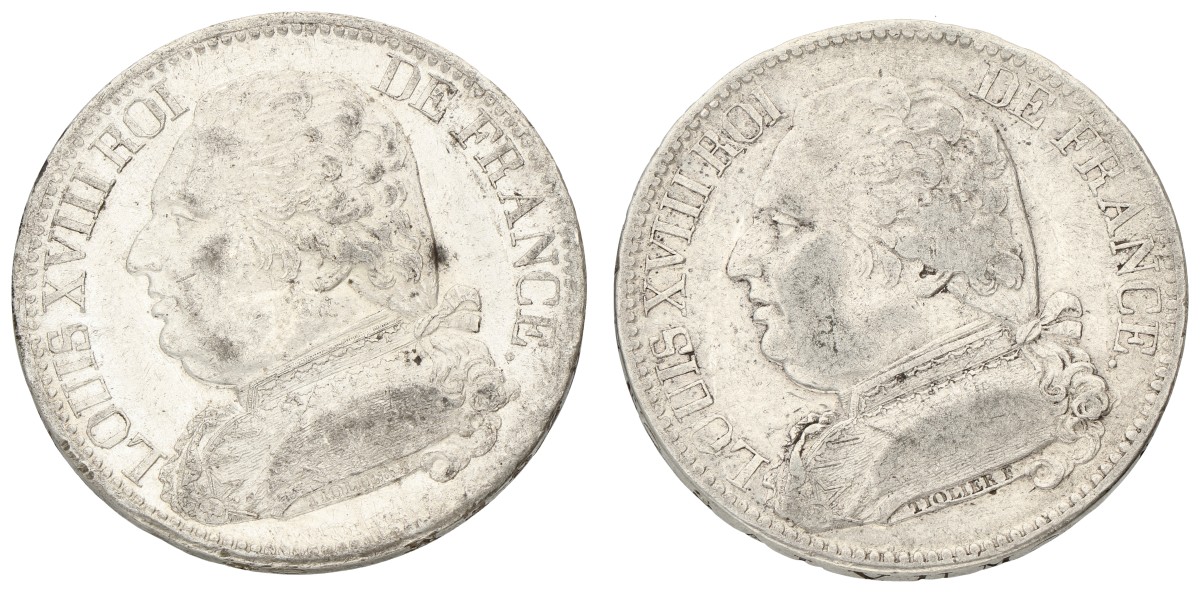 France. Second kingdom. Louis XVIII. Lot (2) 5 Francs. 1814W & A. F - VF.