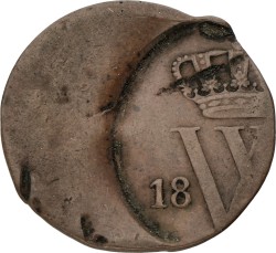 1 Cent - Excentrisch geslagen. Willem I. ZJ. Fraai.