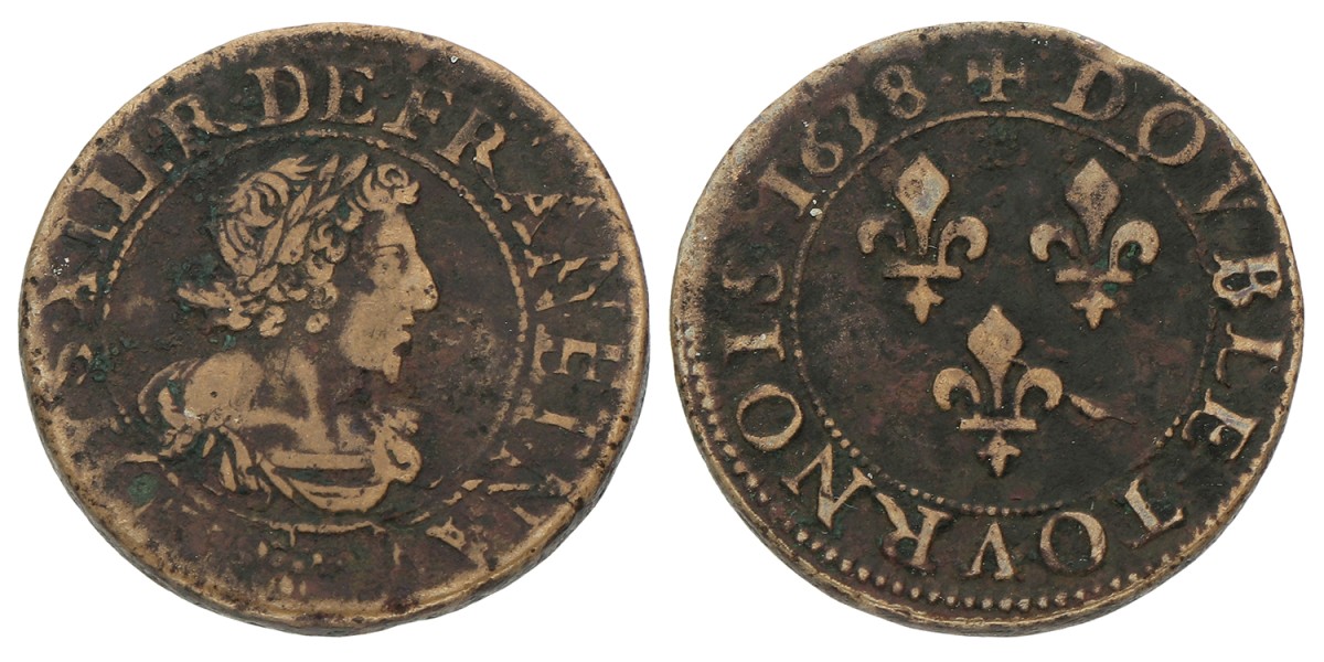 France. Louis XIII. 2 Tournois - PIEDFORT. 1638. VF.