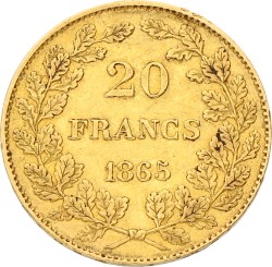 Belgium. 20 Francs. 1865. XF.