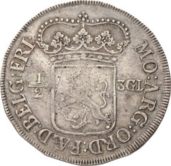 Halve 3 Gulden. Friesland. 1696. Zeer Fraai -.