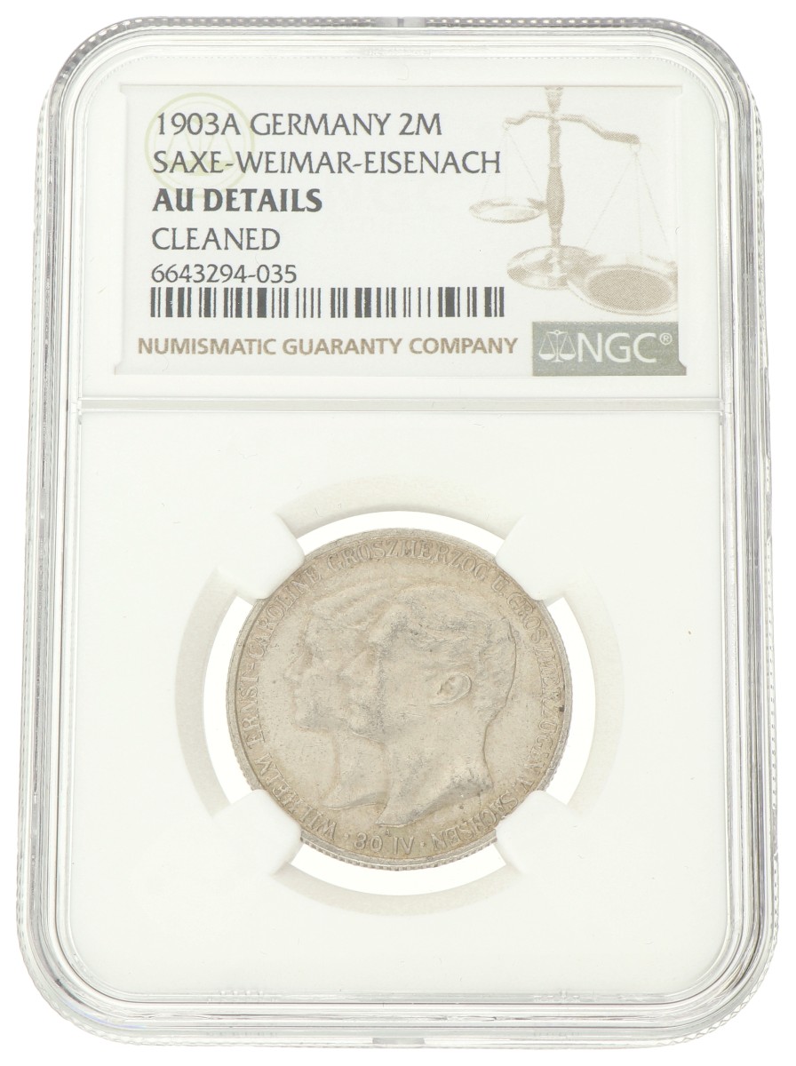 German States. Saxe-Weimar-Eisenach. Wilhelm Ernst. 2 Mark. 1903A. AU details.