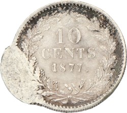 10 Cent - misslag petje. Willem III. 1877. Zeer Fraai.