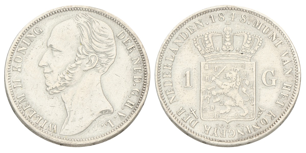 1 Gulden. Willem II. 1848. Prachtig +.