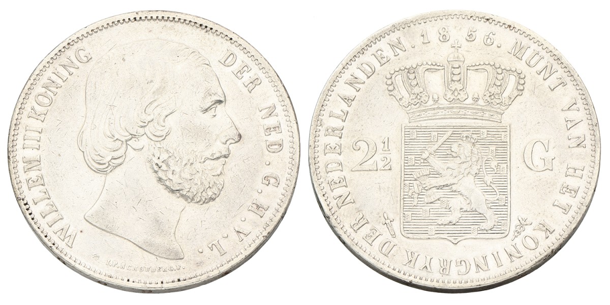 2½ Gulden. Willem III. 1856. Zeer Fraai / Prachtig.