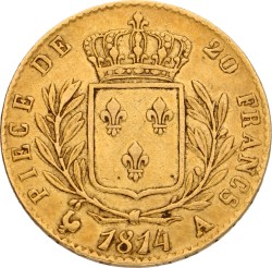 France - First Restoration. Louis XVIII. 20 Francs. 1814A. VF.