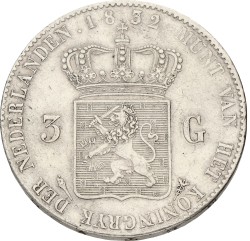 3 Gulden - Overslag. Willem I. 1832/1821. Prachtig.