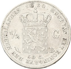 ½ Gulden - Stempelschade rond Jaartal. Willem I. 1830. Zeer fraai.