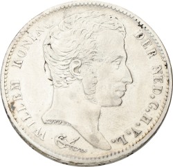 1 Gulden. Willem I. 1824 met streepje. Zeer Fraai.