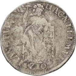 Gulden - Voorzijde 2 keer geslagen. Gelderland. 1710. Zeer Fraai -.