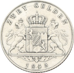 German States. Bavaria. Ludwig I. 2 Gulden. 1845. VF.