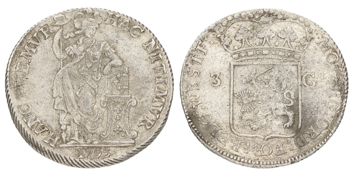 3 gulden - generaliteits. West-Friesland. 1795. Zeer Fraai +.