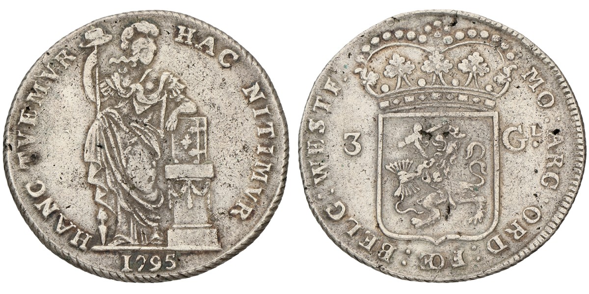 3 gulden - generaliteits. West-Friesland. 1795. Zeer Fraai -.