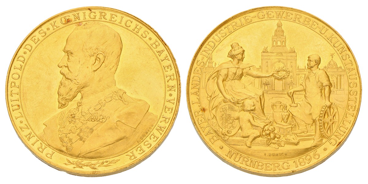 German states. Bavaria. Nürnberg. 1896. Golden pricemedal of the Bayerischen Landes-, Industrie,- Gewerbe- und Kunstausstellung.