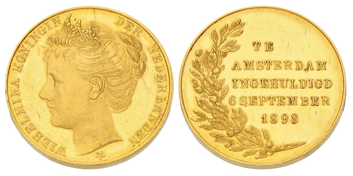 Nederland. Amsterdam. 1898. Inhuldiging van koningin Wilhelmina - in goud.