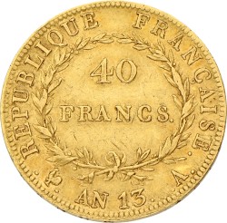 France. Napoleon Boaparte. 40 Francs. An 13 A. VF / XF.