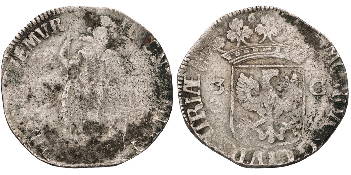 3 Gulden - Stedelijke. Dubbelslag van de 3. Deventer. 16(87). F -