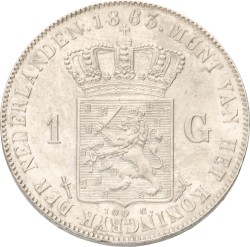 1 Gulden. Willem III. 1863. Prachtig +.