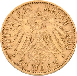 German states. Saxony. Albert I. 20 Mark. 1894. XF.