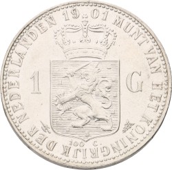 1 Gulden. Wilhelmina. 1901. UNC.