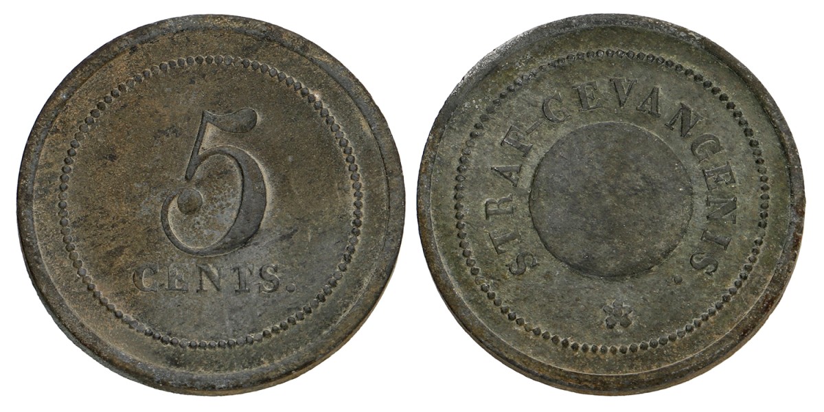 5 Cents - Tijdelijke strafgevangenis Woerden of oningevuld. Zj (1834 - 1847). Zeer Fraai.